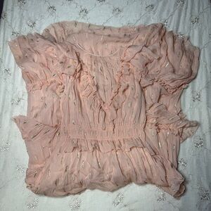 rebecca taylor silk ruffle maxi dress blush pink gold detail – size 4